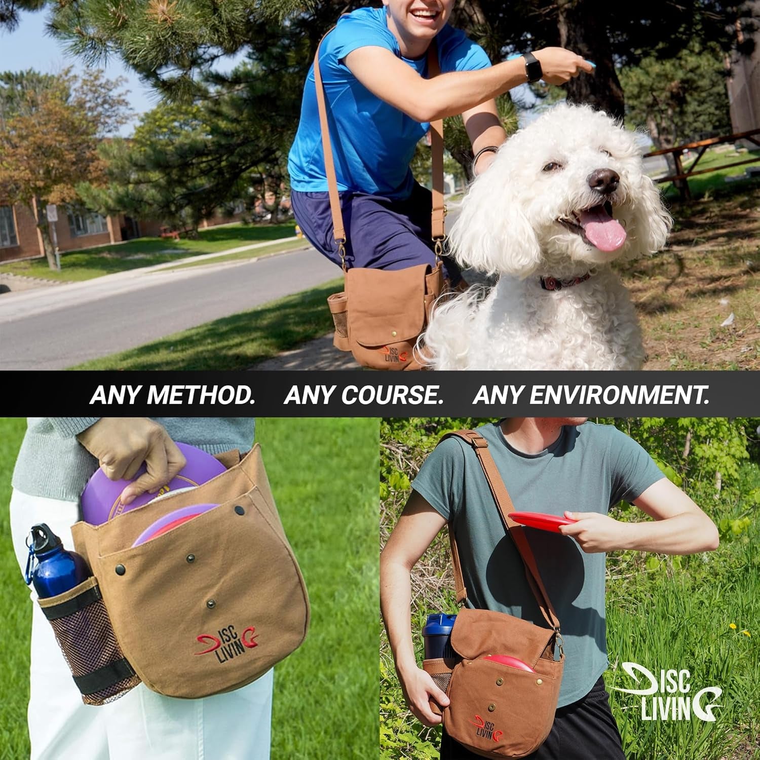 Disc Golf Bag | Frisbee Golf Bag | Easy to Carry | Lightweight Fits up to 10 Discs | 16 Oz Waxed Canvas Sturdy Design | Belt Loop | Double Button Design | Bottle Holder