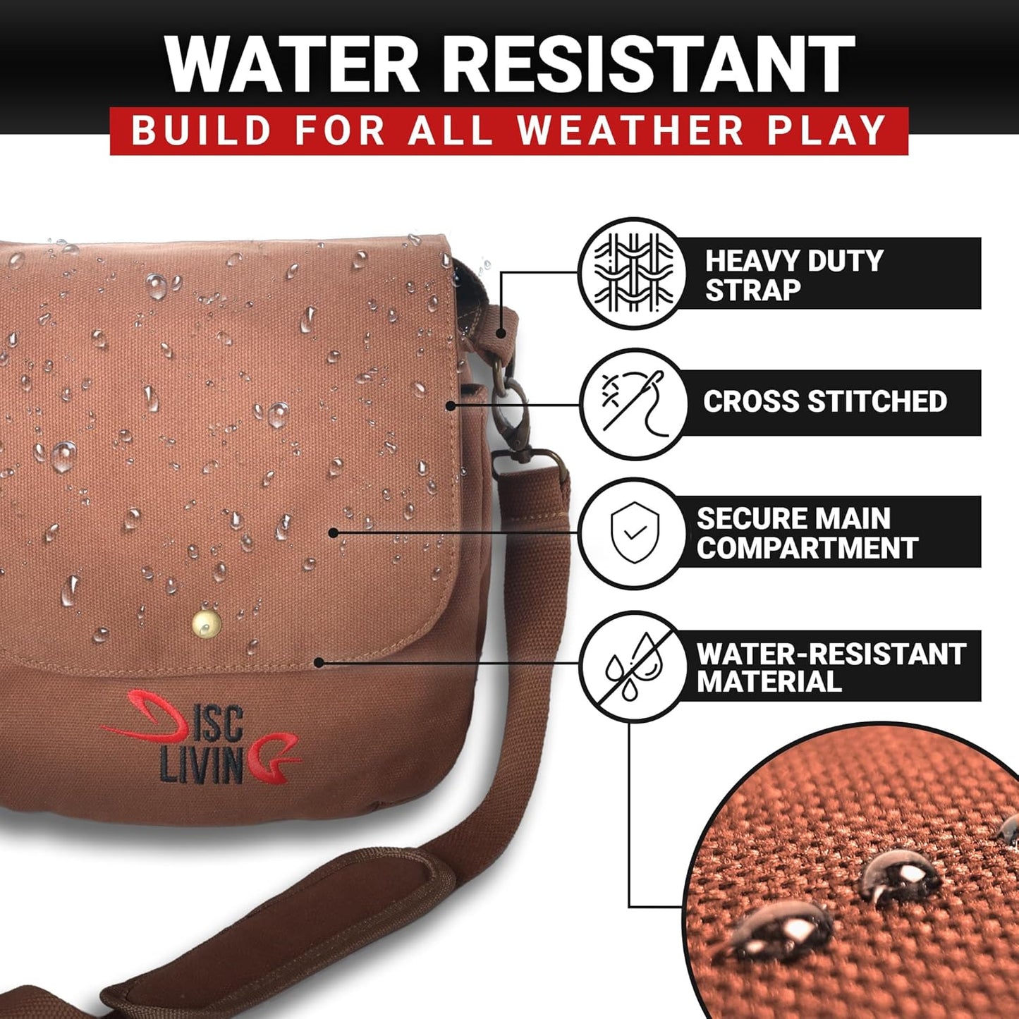 Disc Golf Bag | Frisbee Golf Bag | Easy to Carry | Lightweight Fits up to 10 Discs | 16 Oz Waxed Canvas Sturdy Design | Belt Loop | Double Button Design | Bottle Holder